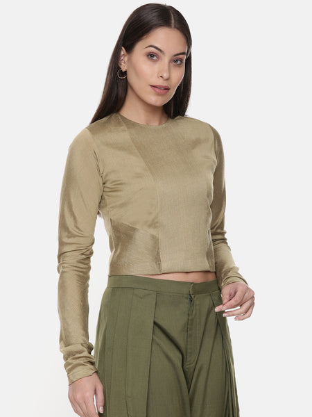 Silk Pintuck Gold Long Blouse - ASBL089