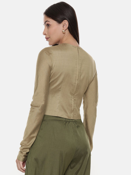 Silk Pintuck Gold Long Blouse - ASBL089