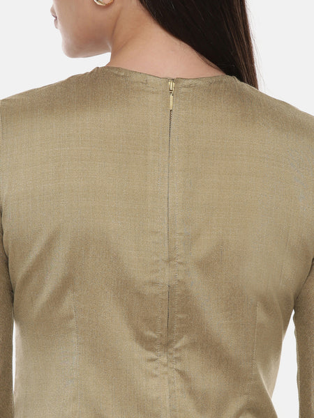 Silk Pintuck Gold Long Blouse - ASBL089