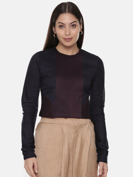 Silk Pintuck Blue Long Blouse - ASBL090