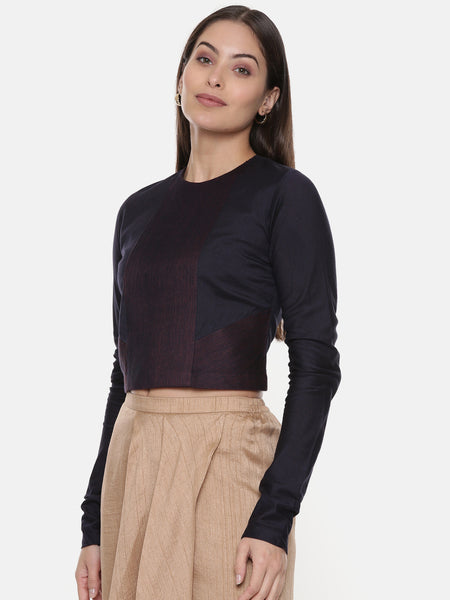 Silk Pintuck Blue Long Blouse - ASBL090