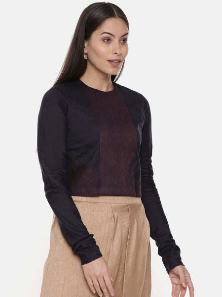 Silk Pintuck Blue Long Blouse - ASBL090