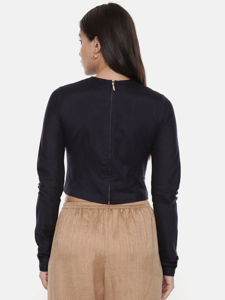 Silk Pintuck Blue Long Blouse - ASBL090