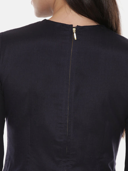 Silk Pintuck Blue Long Blouse - ASBL090