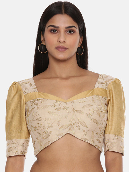 Beige Chanderi Emb Blouse - ASBL091