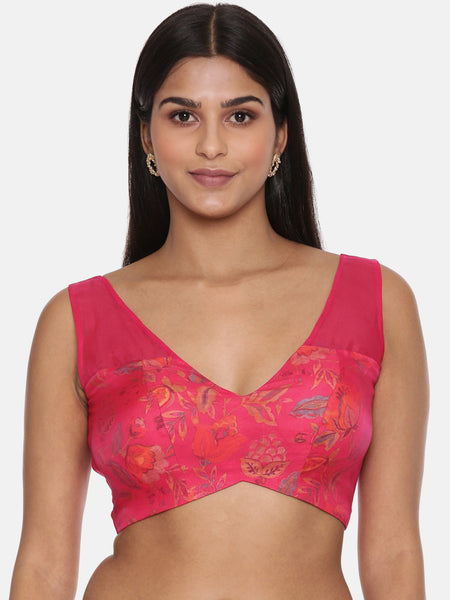 Organza Muslin Pink Printed Blouse - ASBL092