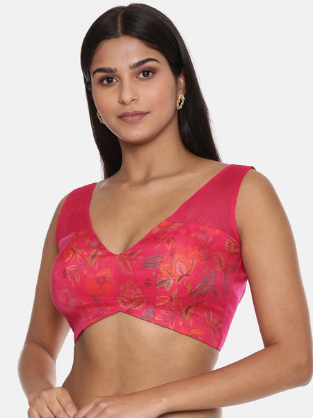 Organza Muslin Pink Printed Blouse - ASBL092