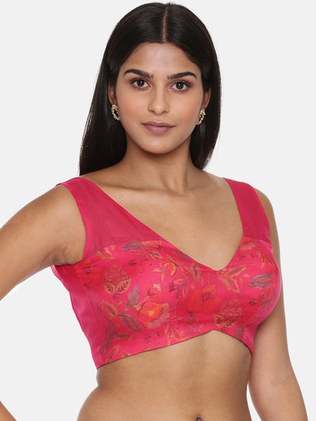 Organza Muslin Pink Printed Blouse - ASBL092