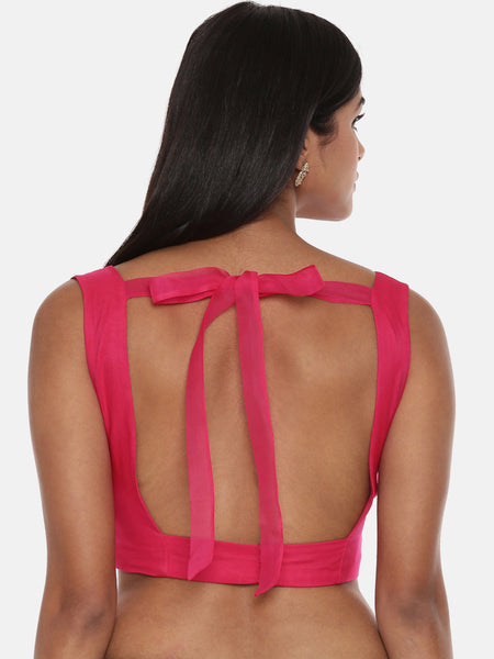 Organza Muslin Pink Printed Blouse - ASBL092