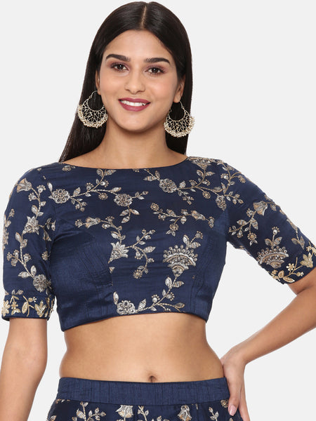 Designer lehenga for girls - blue embroidered chanderi