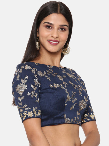 Blue Chanderi Emb Blouse - ASBL093