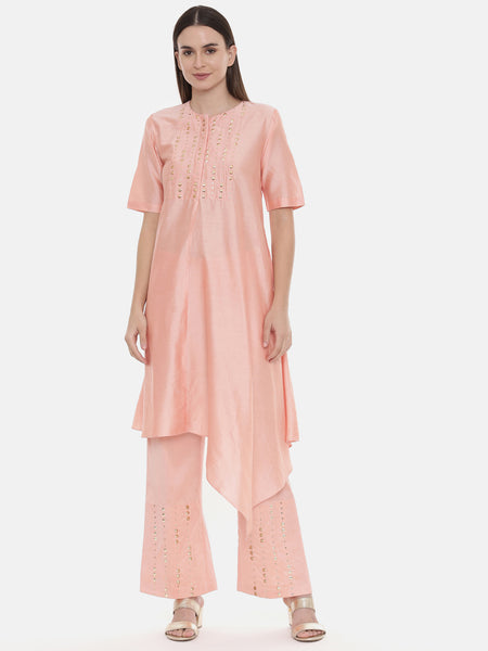 Pink Silk Embroidred Co Ord Set - ASCRSET003