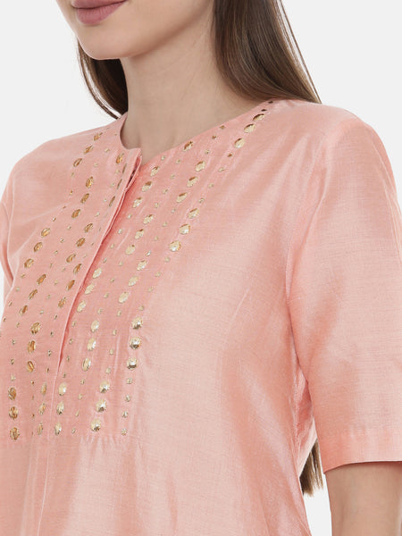 Pink Silk Embroidred Co Ord Set - ASCRSET003