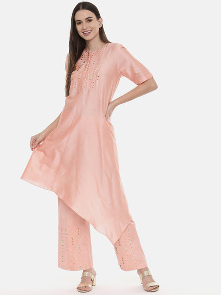 Pink Silk Embroidred Co Ord Set - ASCRSET003