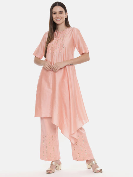 Pink Silk Embroidred Co Ord Set - ASCRSET003