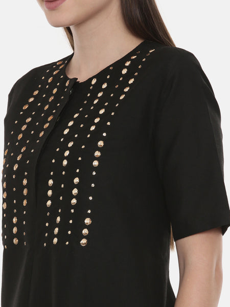 Black Silk Embroidred Co Ord Set - ASCRSET002