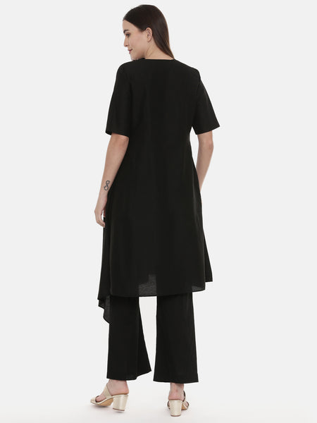 Black Silk Embroidred Co Ord Set - ASCRSET002