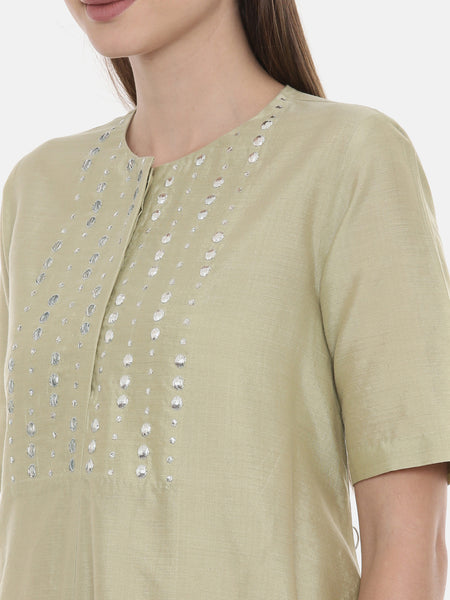 Green Silk Embroidred Co Ord Set - ASCRSET004