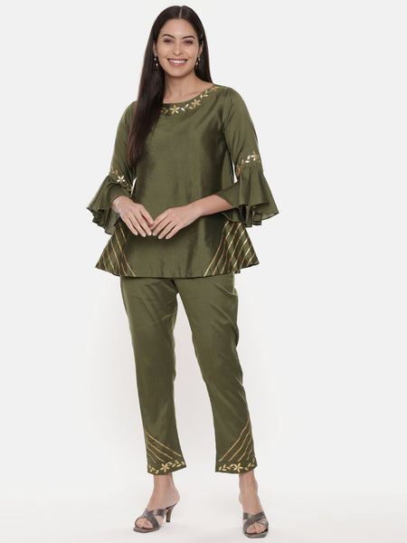 Green Silk Co-ord Set - ASCRSET009