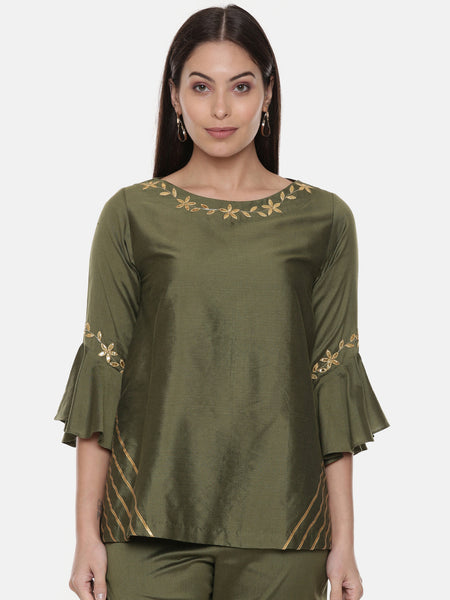 Green Silk Co-ord Set - ASCRSET009