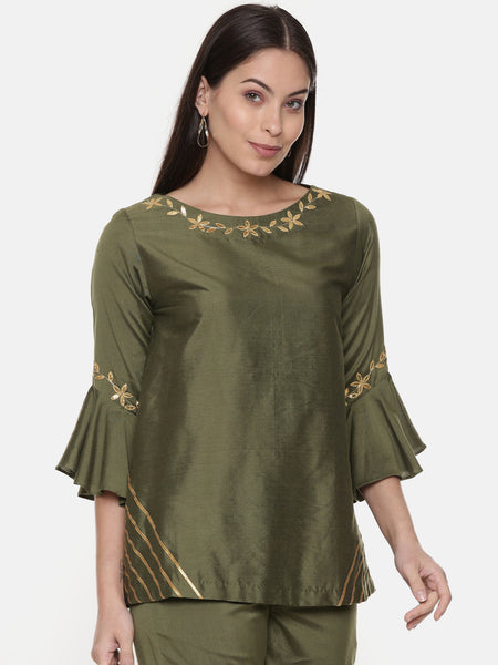 Green Silk Co-ord Set - ASCRSET009