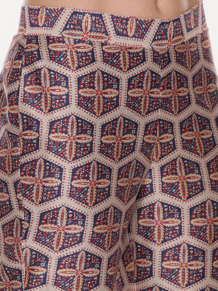 Red Blue Silk Chanderi Print Co-Ord Set - ASCRSET010