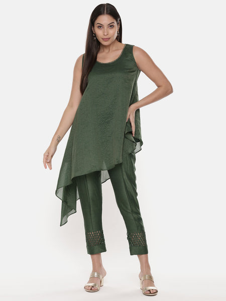 Green Chanderi Kota Co-Ord Set - ASCRSET011