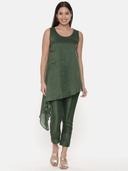 Green Chanderi Kota Co-Ord Set - ASCRSET011