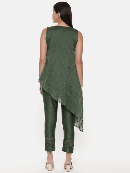 Green Chanderi Kota Co-Ord Set - ASCRSET011
