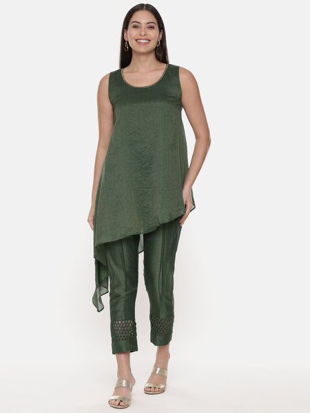 Green Chanderi Kota Co-Ord Set - ASCRSET011