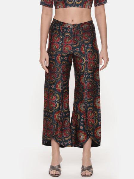 Teal Red Silk Chanderi Print Co-Ord Set - ASCRSET012