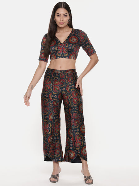 Teal Red Silk Chanderi Print Co-Ord Set - ASCRSET012