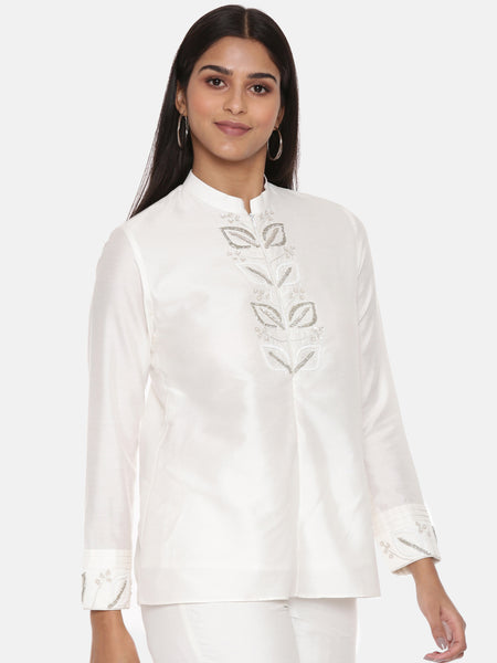 Classic Ivory Cotton Silk Co-ordset - ASCRSET015