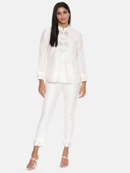 Classic Ivory Cotton Silk Co-ordset - ASCRSET015