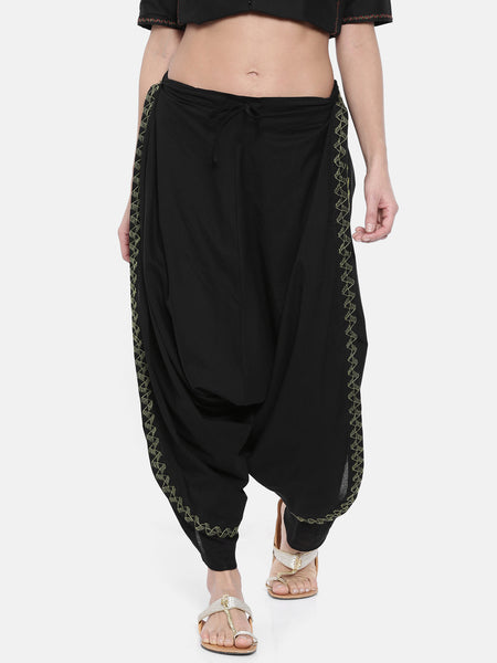 Black Embroidered Cotton Dhoti Pants - ASDP001 - Asmi Shop