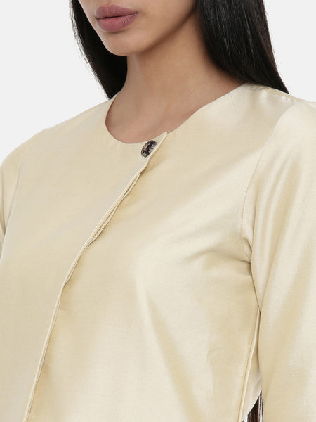 Beige,Cotton Silk,thigh lengthjacket - ASJ044 - Asmi Shop