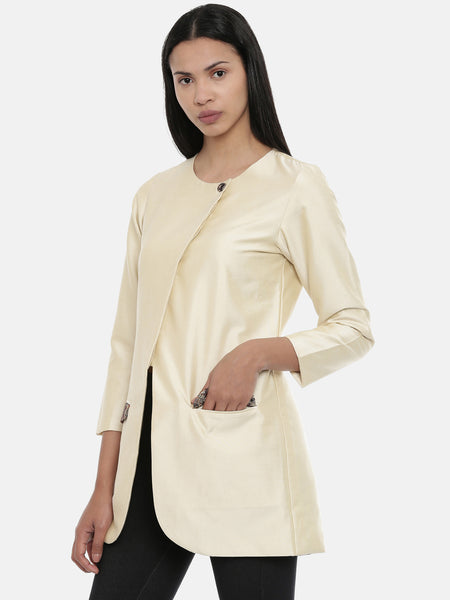Beige,Cotton Silk,thigh lengthjacket - ASJ044 - Asmi Shop