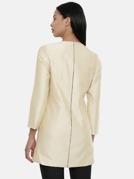 Beige,Cotton Silk,thigh lengthjacket - ASJ044 - Asmi Shop