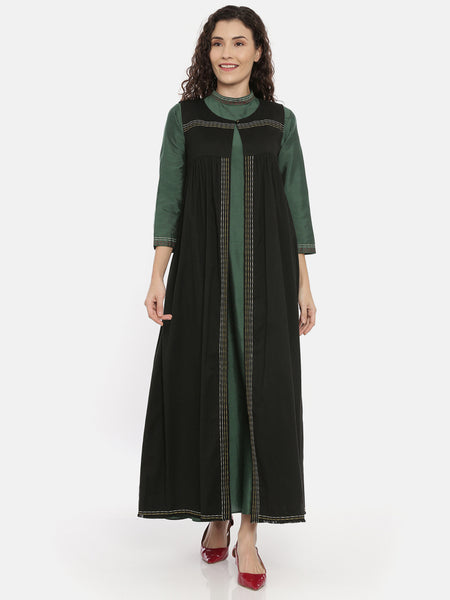 Black Cotton Silk Embroidered Jacket - ASJ051