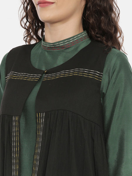 Black Cotton Silk Embroidered Jacket - ASJ051