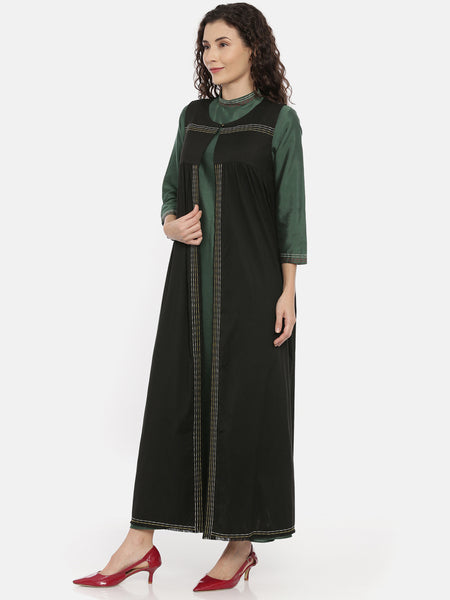 Black Cotton Silk Embroidered Jacket - ASJ051