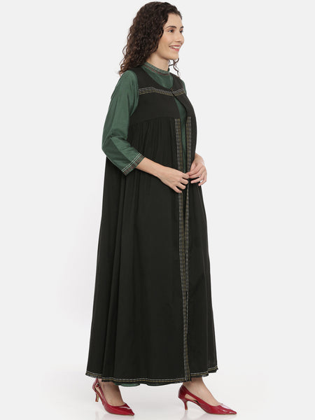 Black Cotton Silk Embroidered Jacket - ASJ051