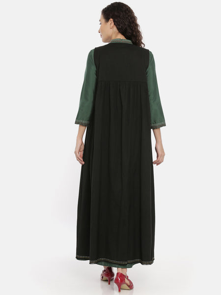 Black Cotton Silk Embroidered Jacket - ASJ051