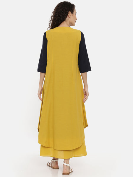 Mustard Cotton Embroidered Open Jacket  - ASJ052