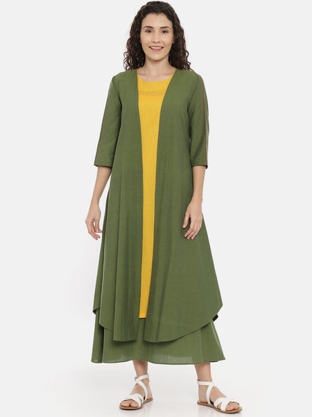 Green Cotton Embroidered Open Jacket   - ASJ053