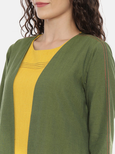 Green Cotton Embroidered Open Jacket   - ASJ053