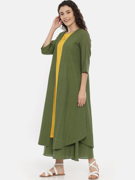 Green Cotton Embroidered Open Jacket   - ASJ053