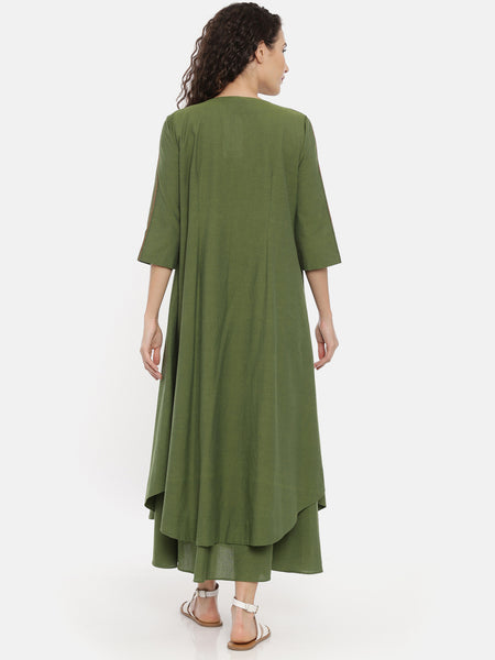 Green Cotton Embroidered Open Jacket   - ASJ053