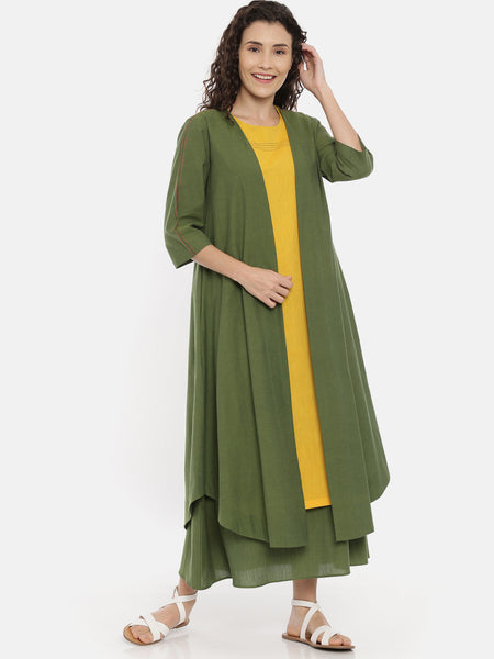 Green Cotton Embroidered Open Jacket   - ASJ053