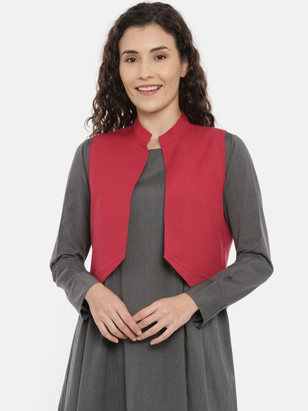 Red Cotton Pleated Open Short Jacket  - ASJ055